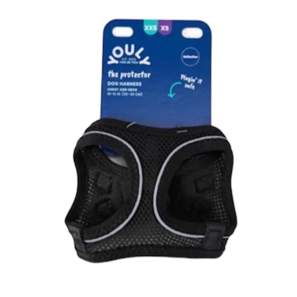 YOULY Black Reflective Mesh Dog Harness, XX-Small/X-Small